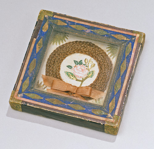 Miniature friendship token in shadow box frame, American, Probably New England, circa 1840-1860